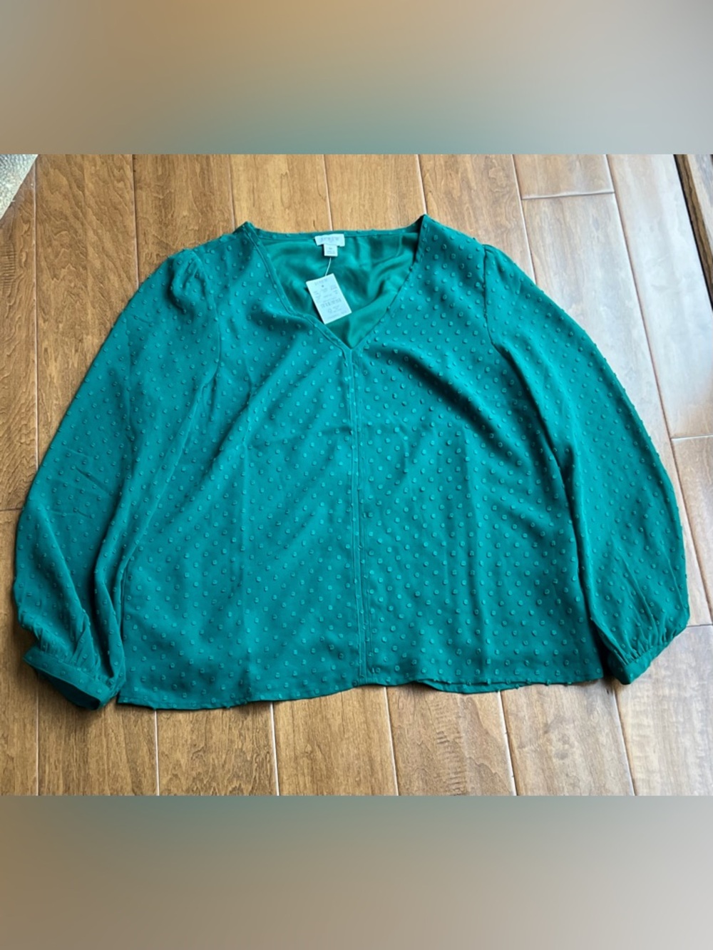 J. Crew Teal Textured V-Neck Blouse